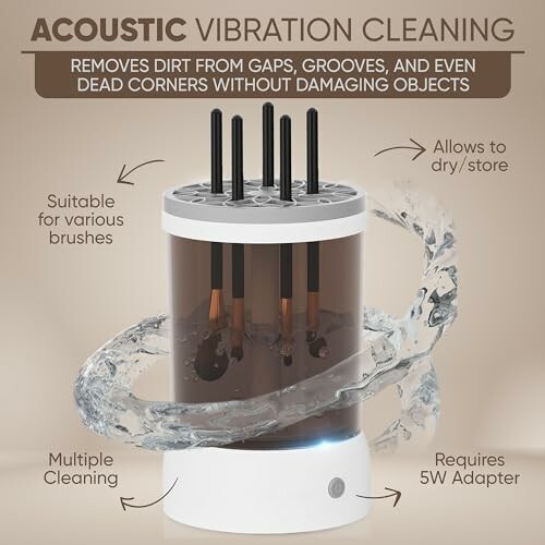 Acoustic vibration cleaning device with water splash effect.