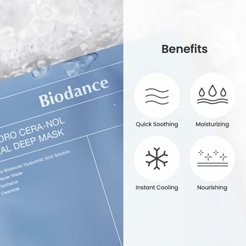 Biodance facial mask package and benefits icons.