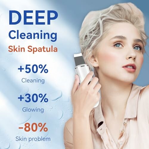 Woman using a deep cleaning skin spatula.