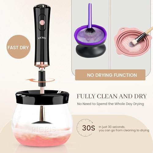 Electric makeup brush cleaner with drying function.
