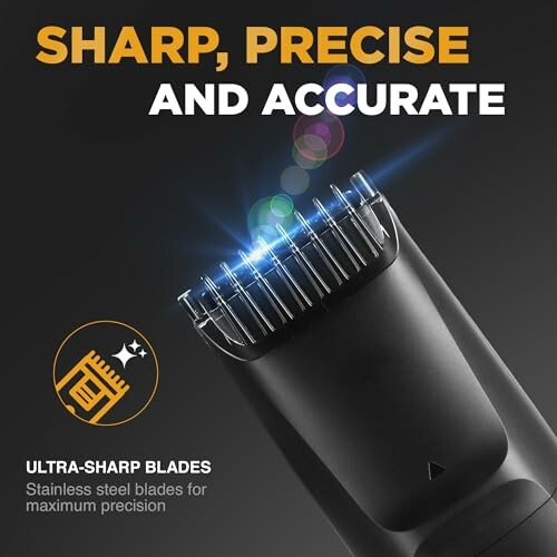 Close-up of a hair trimmer with ultra-sharp stainless steel blades.