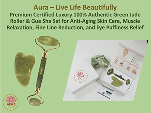 Premium Certified Luxury Green Jade Roller and Gua Sha Set