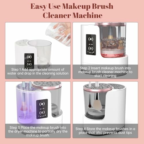 Easy use makeup brush cleaner machine with step-by-step instructions.