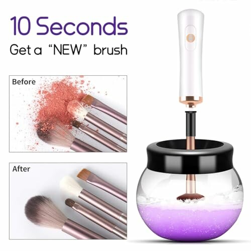Electric makeup brush cleaner before and after use.