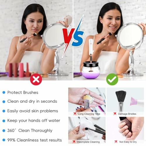 Comparison of traditional vs modern makeup brush cleaning methods.