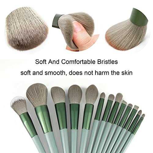 Soft and comfortable makeup brush set with green handles.