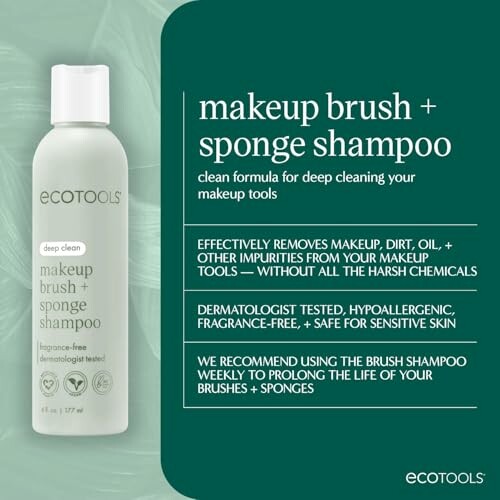 EcoTools makeup brush and sponge shampoo with clean formula benefits - gentle on skin and tools.