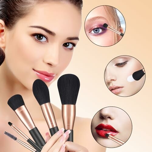 Woman using makeup brushes for face and eye application