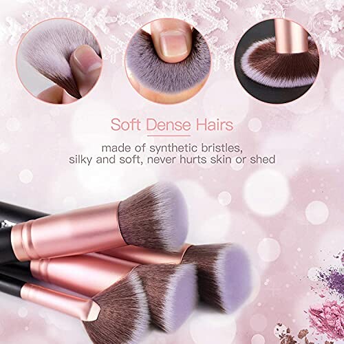 Soft dense makeup brushes with synthetic bristles.
