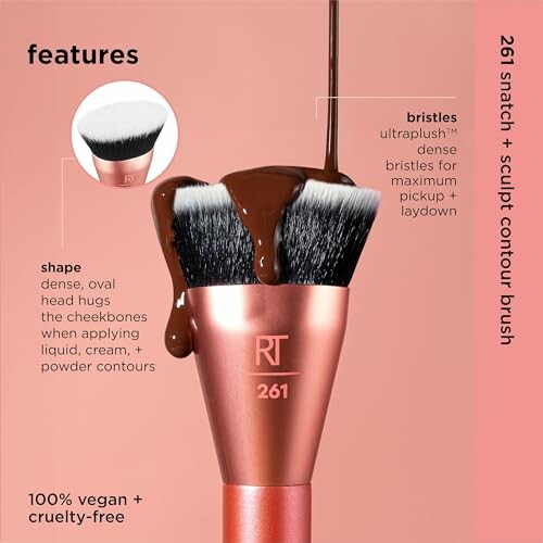 Real Techniques 261 contour brush with makeup product on bristles.