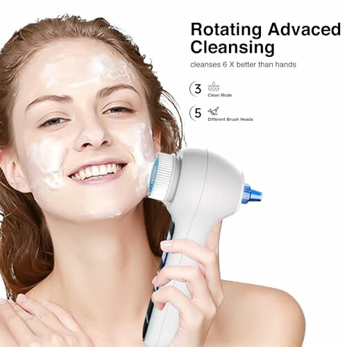 Woman using a rotating cleansing brush on her face.