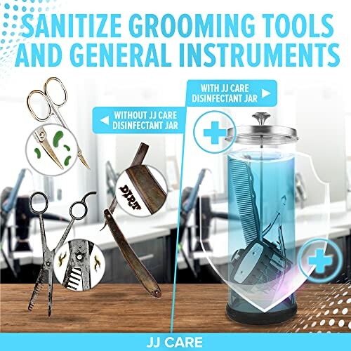 Comparison of grooming tools with and without JJ Care disinfectant jar.