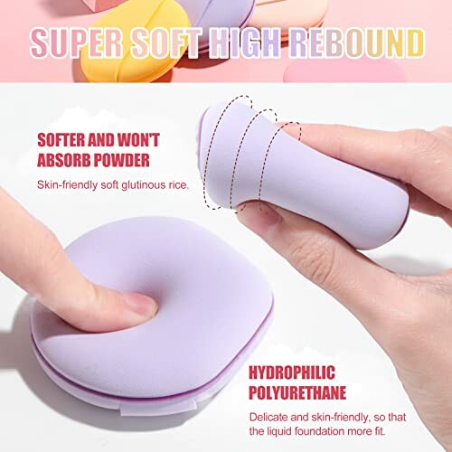Soft high rebound makeup blender with skin-friendly features.
