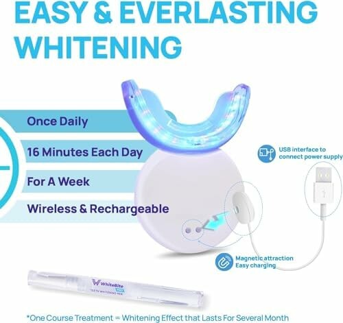 Teeth whitening kit with LED light and whitening pen.