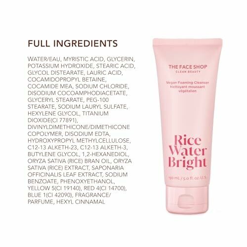 The Face Shop Rice Water Bright Cleanser with ingredient list.