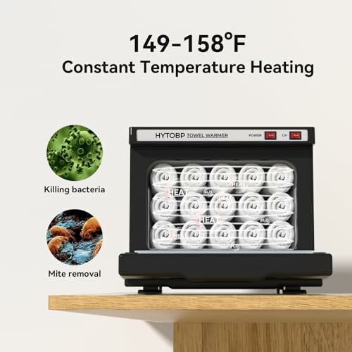 Towel warmer with constant temperature heating, killing bacteria and mite removal features.