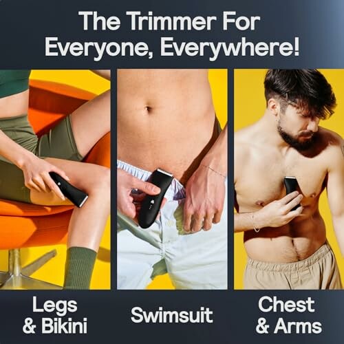 Various people using a trimmer on different body parts.