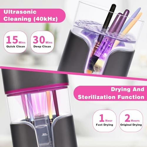 Ultrasonic cleaning device with drying and sterilization functions.