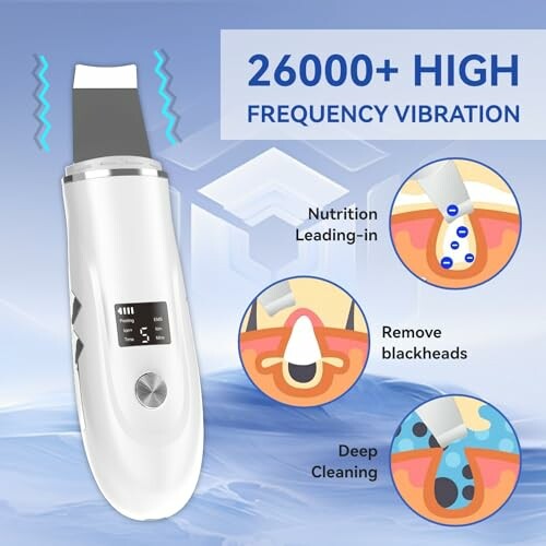 Ultrasonic skin scrubber with high frequency vibration for nutrition leading, blackhead removal, and deep cleaning.