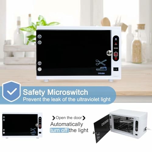 UV light sterilizer box with safety microswitch feature.