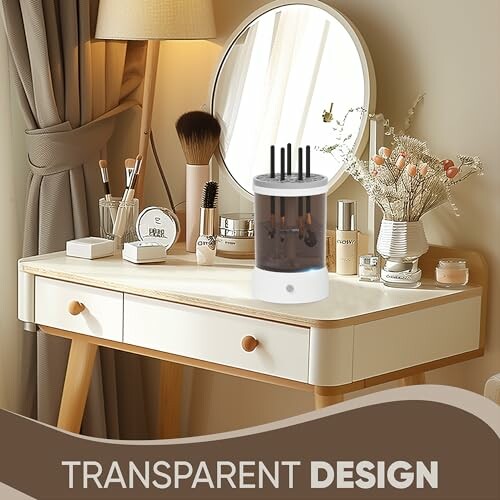 Vanity table with makeup organizer and mirror